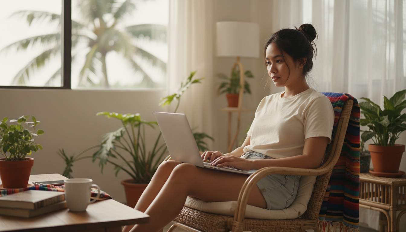 Mujer chilena usando un ordenador